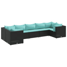 7-delige Loungeset met kussens poly rattan zwart