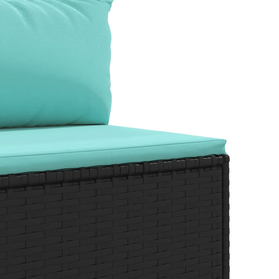 7-delige Loungeset met kussens poly rattan zwart