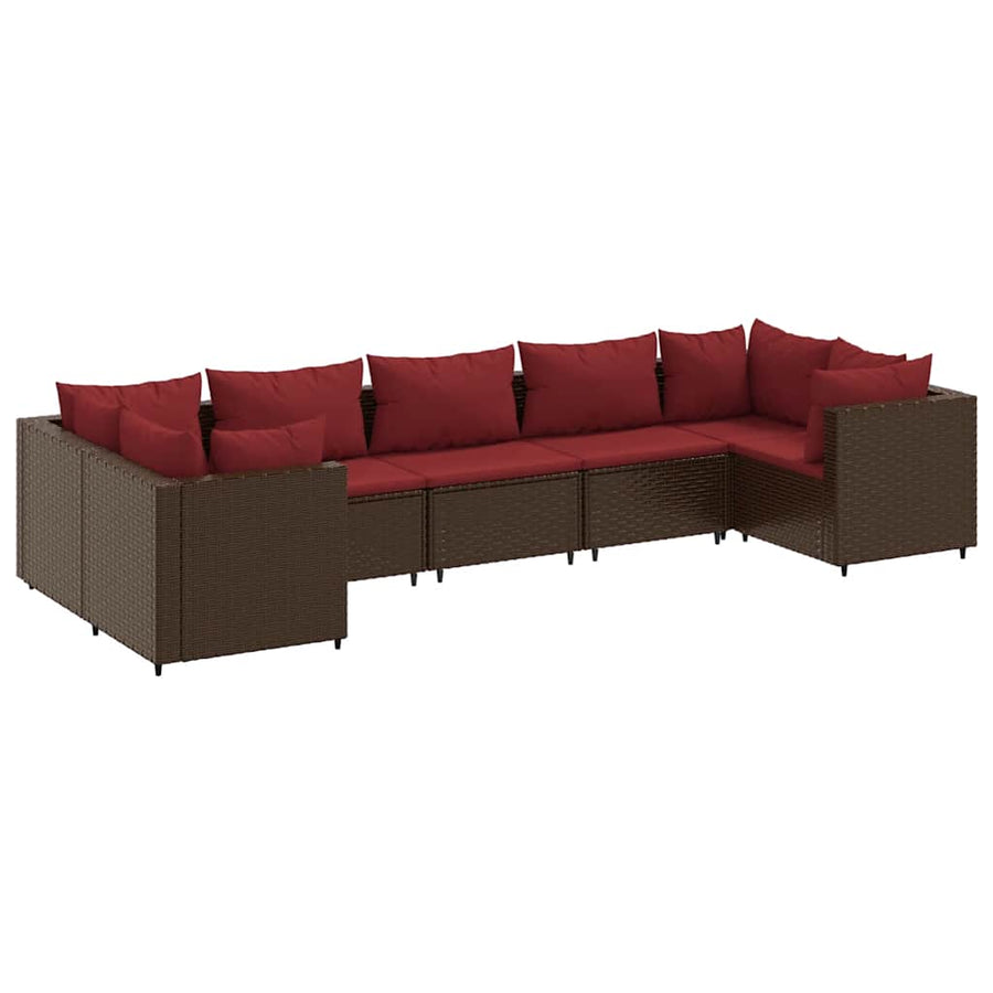 7-delige Loungeset met kussens poly rattan bruin