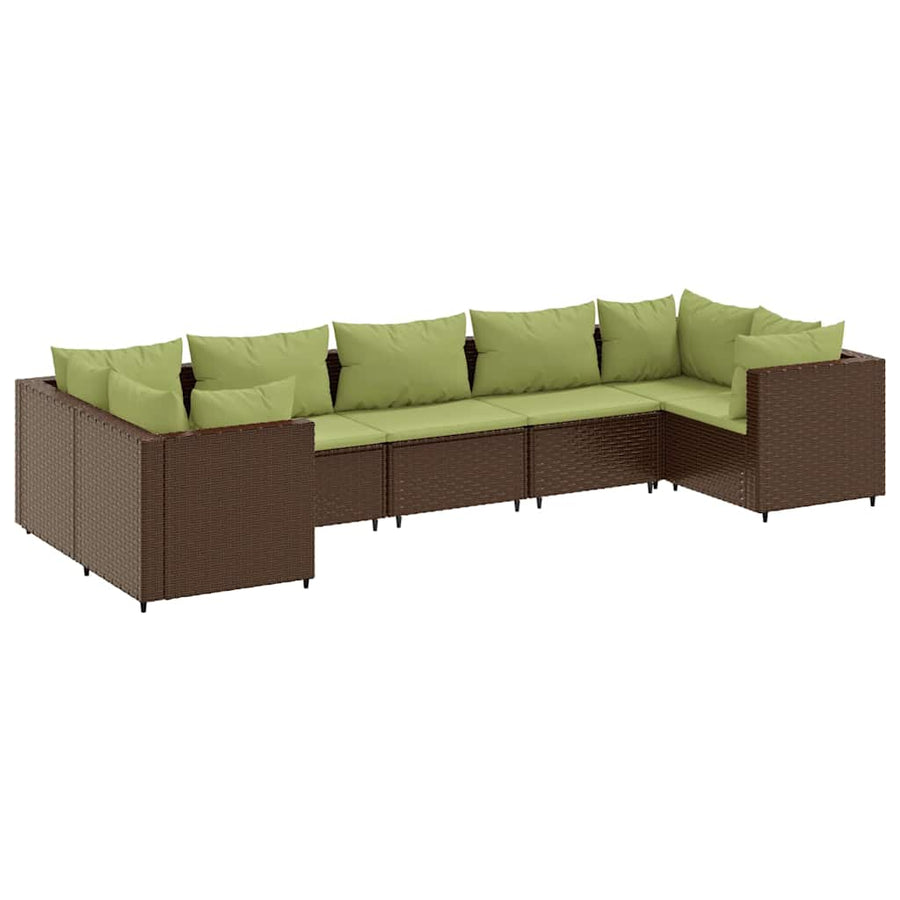 7-delige Loungeset met kussens poly rattan bruin