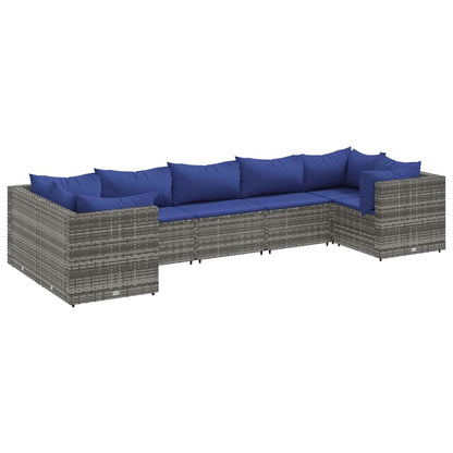 7-delige Loungeset met kussens poly rattan grijs