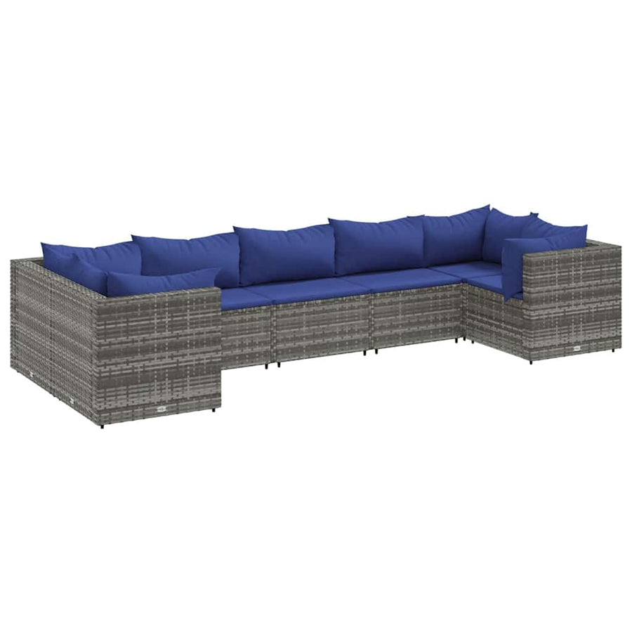 7-delige Loungeset met kussens poly rattan grijs