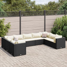 9-delige Loungeset met kussens poly rattan zwart