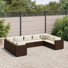 9-delige Loungeset met kussens poly rattan bruin