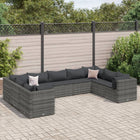 9-delige Loungeset met kussens poly rattan grijs