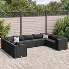 9-delige Loungeset met kussens poly rattan zwart