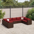 9-delige Loungeset met kussens poly rattan bruin