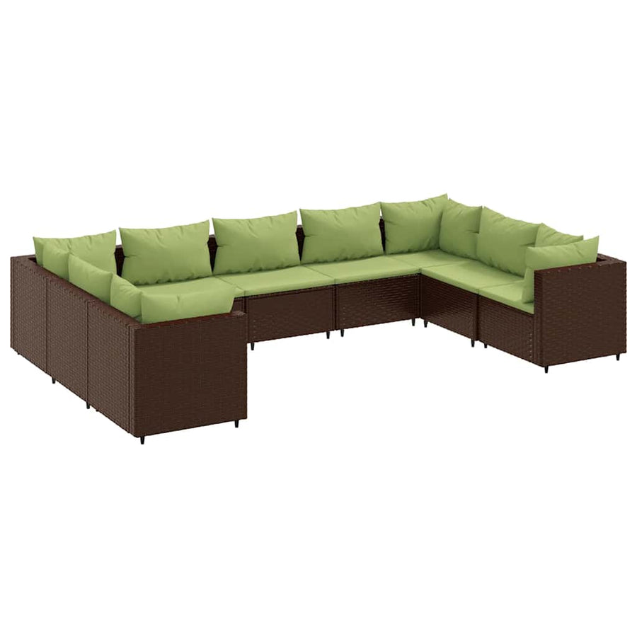 9-delige Loungeset met kussens poly rattan bruin