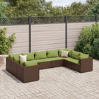 9-delige Loungeset met kussens poly rattan bruin