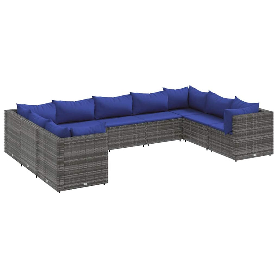 9-delige Loungeset met kussens poly rattan grijs