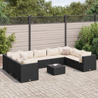 10-delige Loungeset met kussens poly rattan zwart