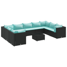 10-delige Loungeset met kussens poly rattan zwart