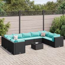 10-delige Loungeset met kussens poly rattan zwart