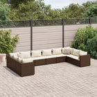 10-delige Loungeset met kussens poly rattan bruin