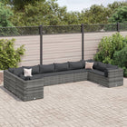 10-delige Loungeset met kussens poly rattan grijs