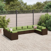 Loungeset 10-delig poly rattan bruin met groen kussen