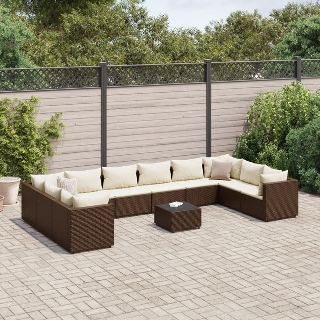 11-delige Loungeset met kussens poly rattan bruin