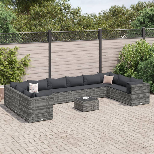 11-delige Loungeset met kussens poly rattan grijs