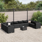 11-delige Loungeset met kussens poly rattan zwart