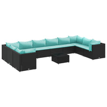 11-delige Loungeset met kussens poly rattan zwart