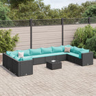 11-delige Loungeset met kussens poly rattan zwart