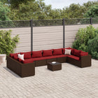 11-delige Loungeset met kussens poly rattan bruin