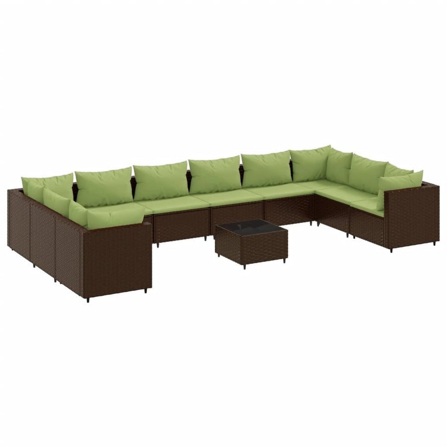 11-delige Loungeset met kussens poly rattan bruin
