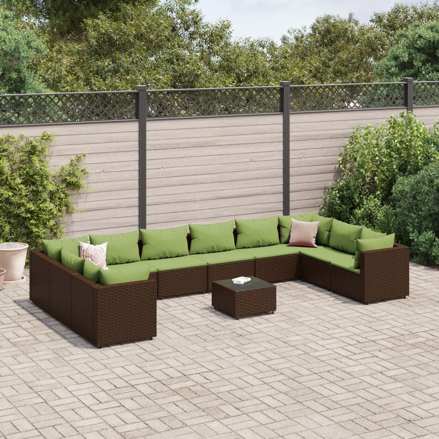 11-delige Loungeset met kussens poly rattan bruin