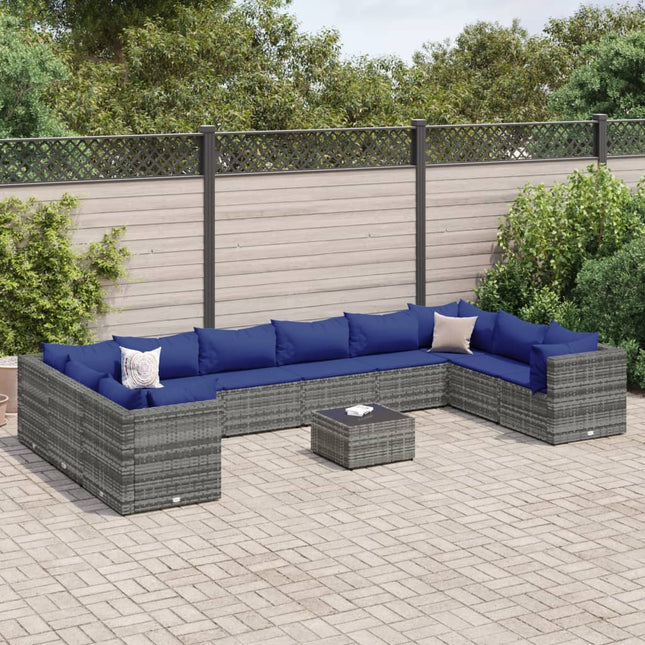 11-delige Loungeset met kussens poly rattan grijs