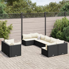 9-delige Loungeset met kussens poly rattan zwart