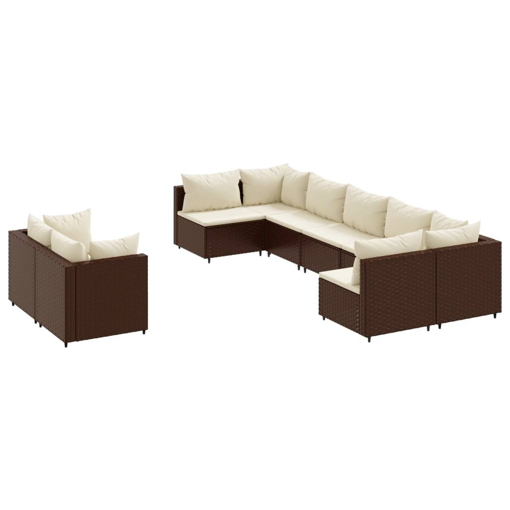 Loungeset Met Kussens Poly Rattan Bruin en crème