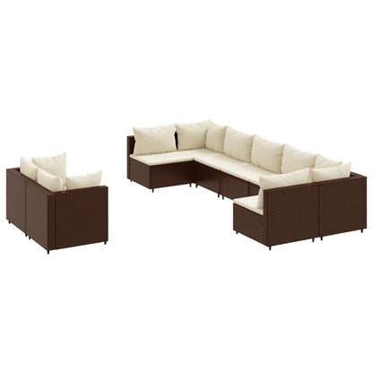 Loungeset Met Kussens Poly Rattan Bruin en crème