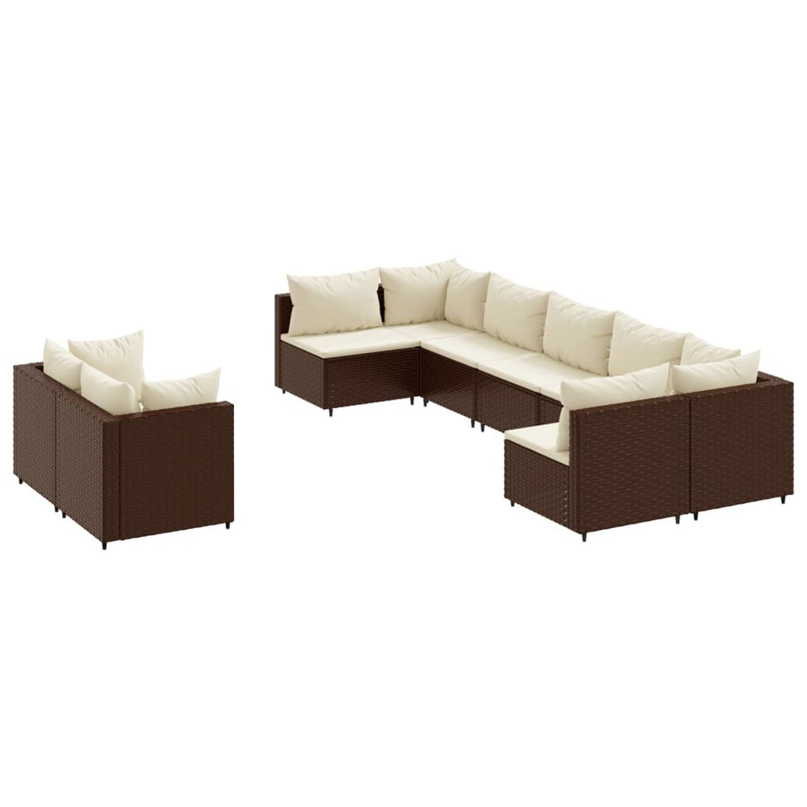 Loungeset Met Kussens Poly Rattan Bruin en crème