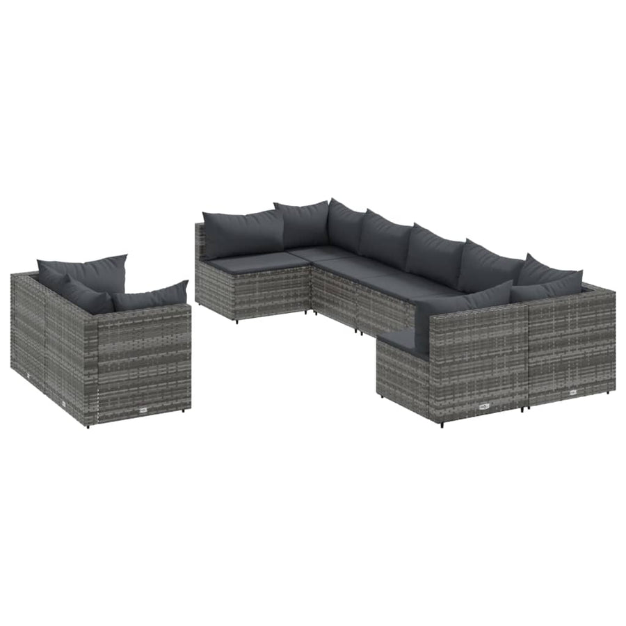 Loungeset Met Kussens Poly Rattan Grijs