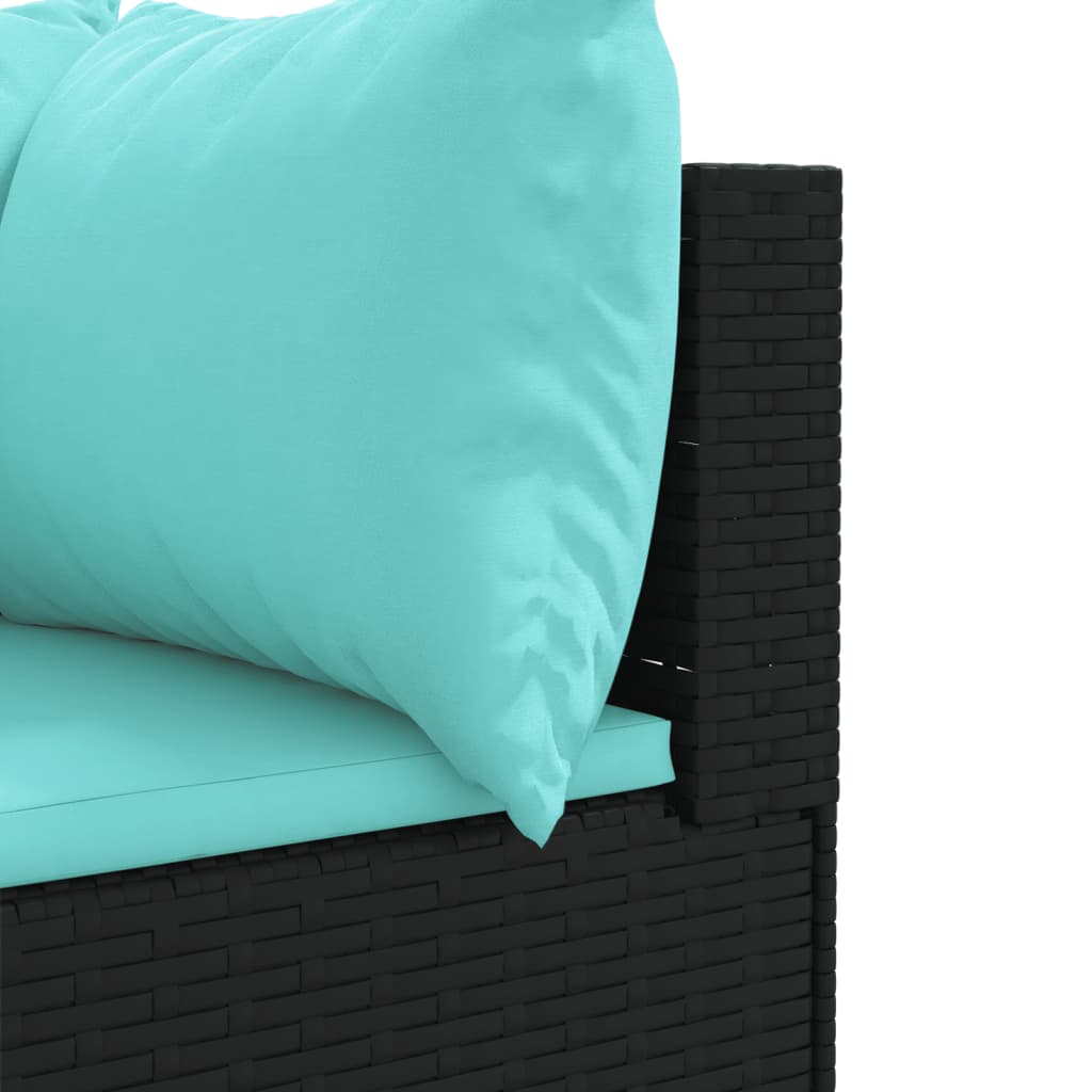 9-delige Loungeset met kussens poly rattan zwart