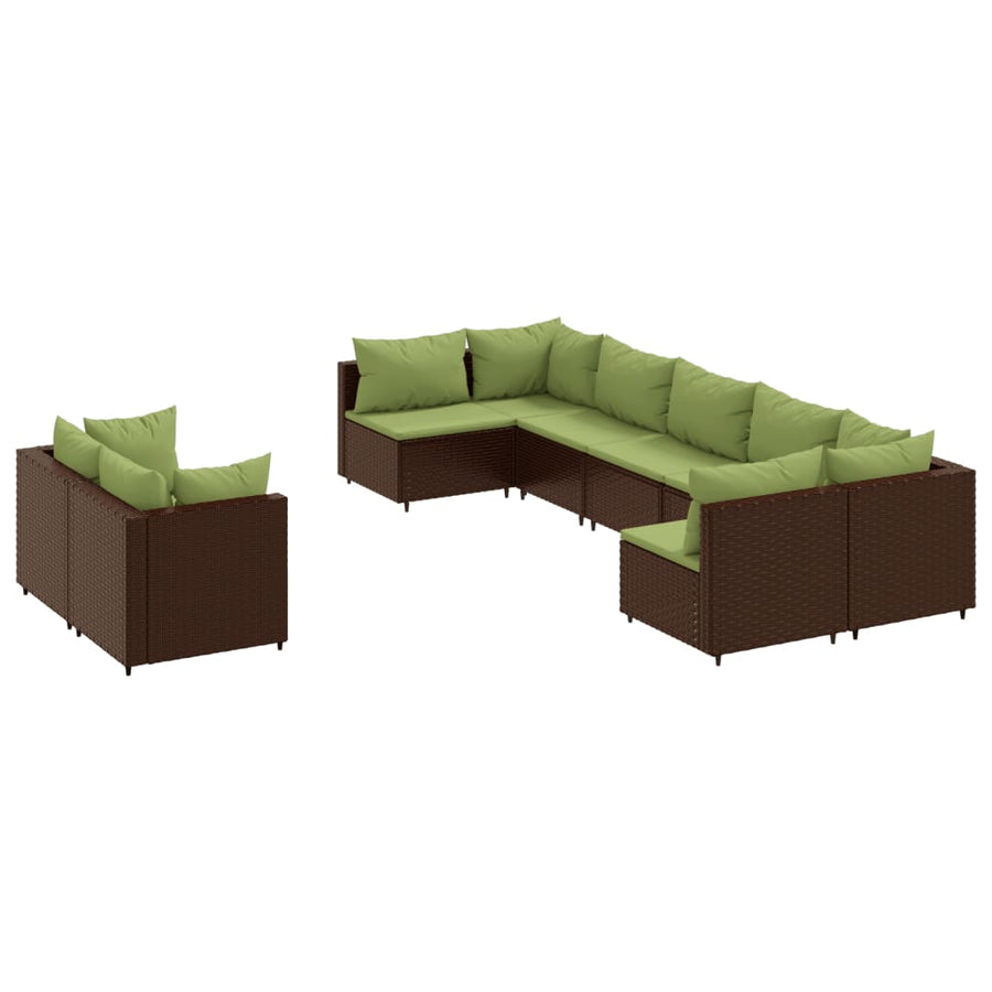 9-delige Loungeset met kussens poly rattan bruin
