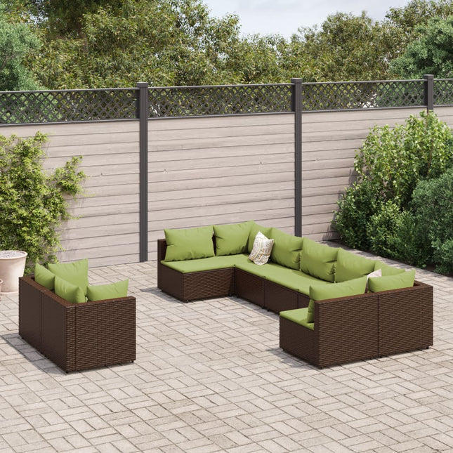 9-delige Loungeset met kussens poly rattan bruin