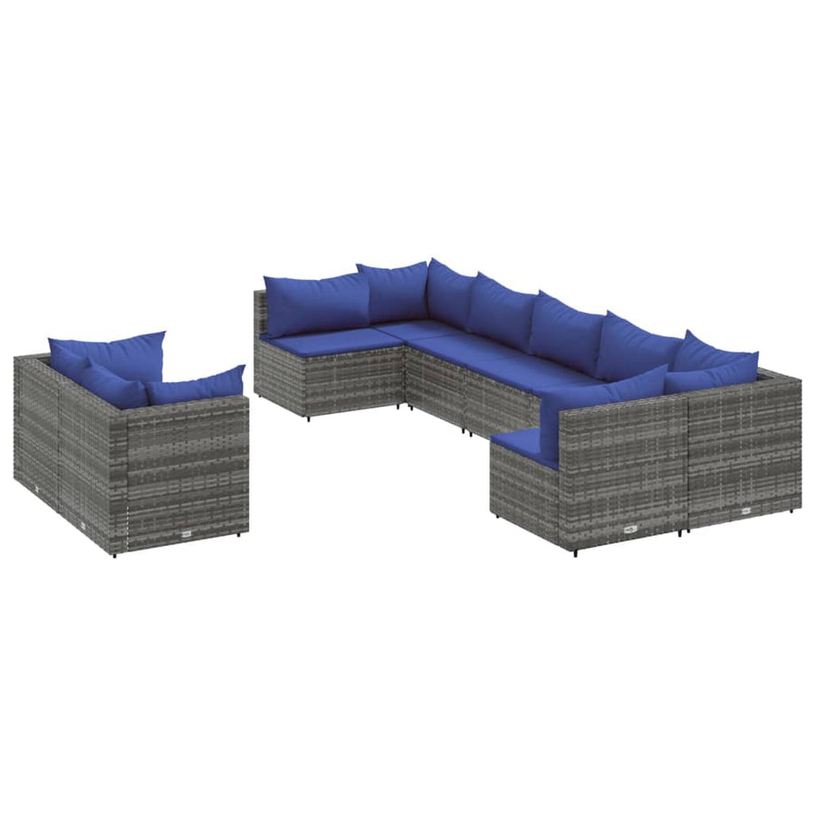 9-delige Loungeset met kussens poly rattan grijs