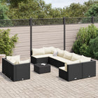 10-delige Loungeset met kussens poly rattan zwart