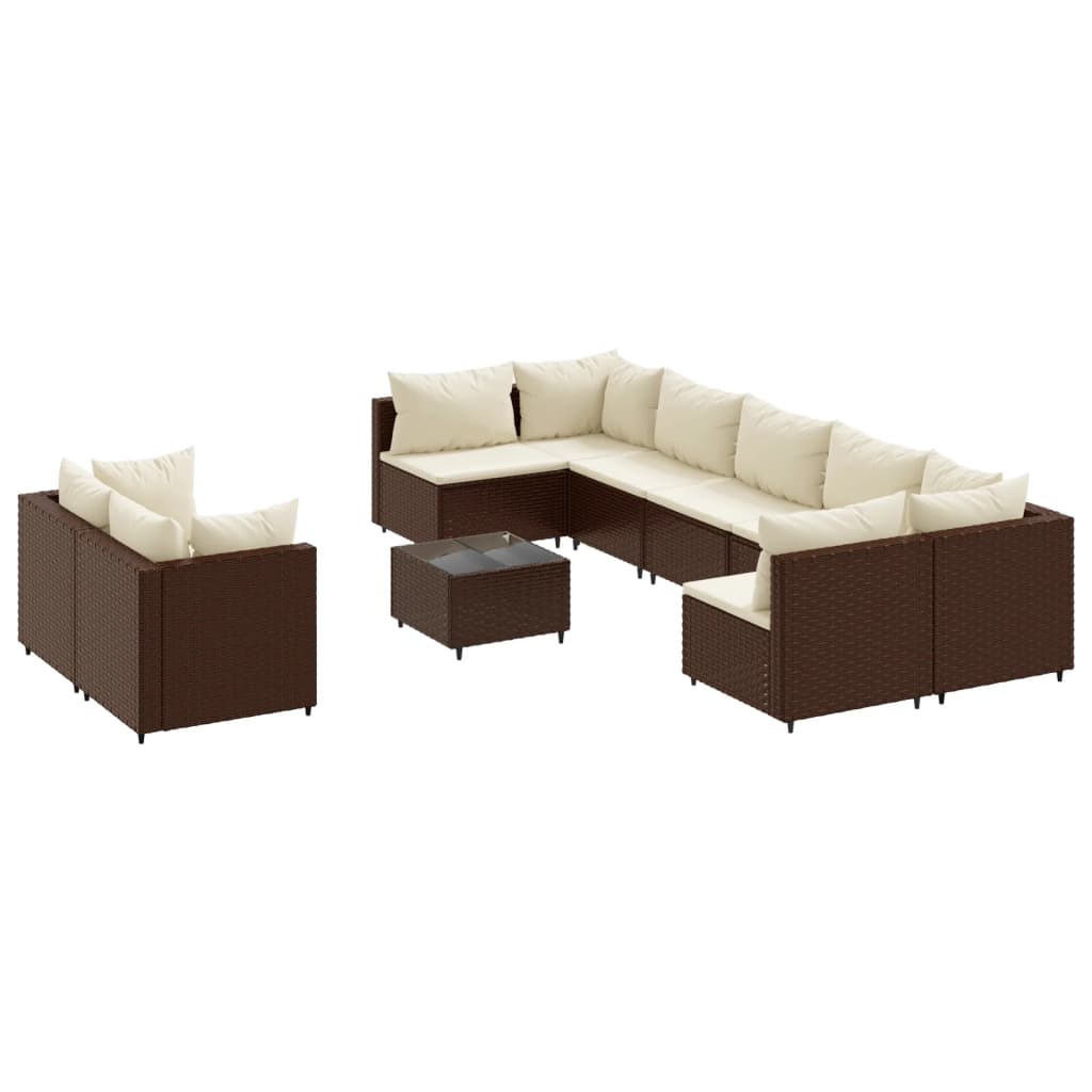 10-Delige Loungeset Met Kussens Poly Rattan Bruin en crème