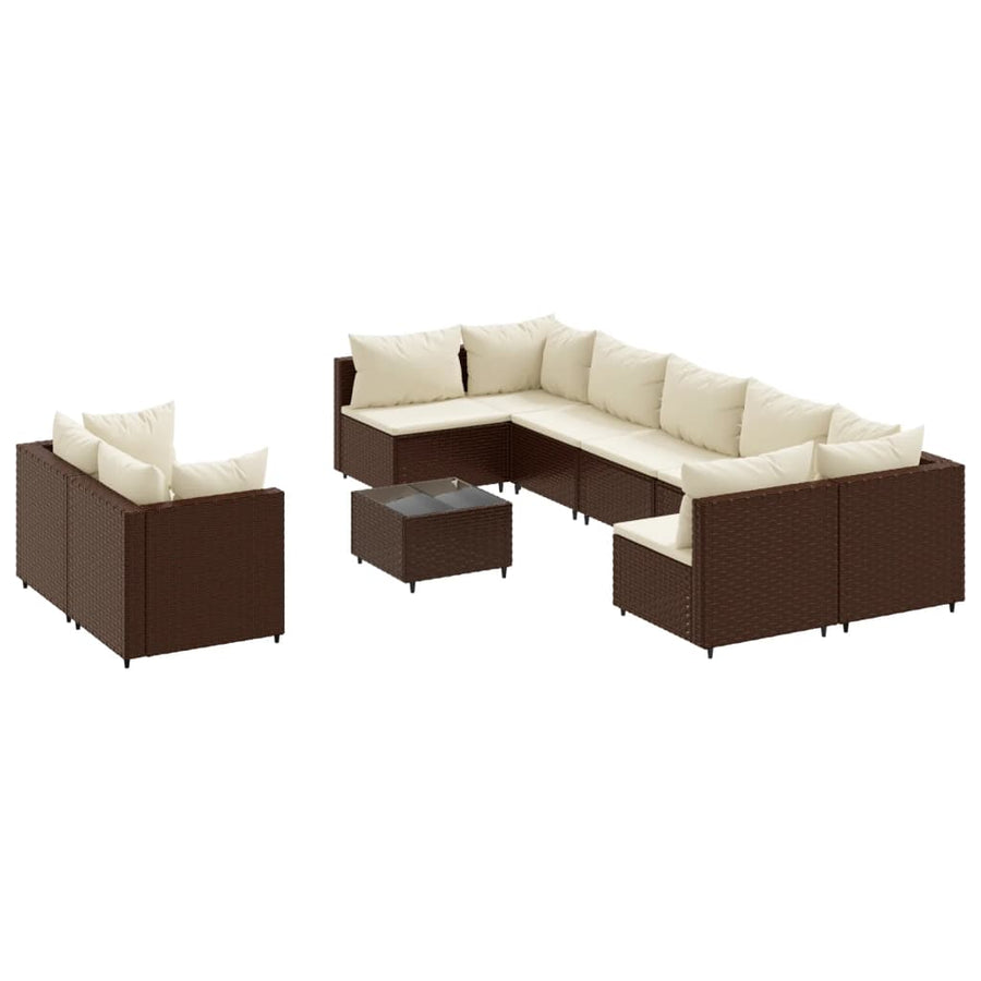 10-Delige Loungeset Met Kussens Poly Rattan Bruin en crème