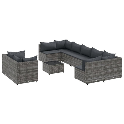 10-Delige Loungeset Met Kussens Poly Rattan Grijs