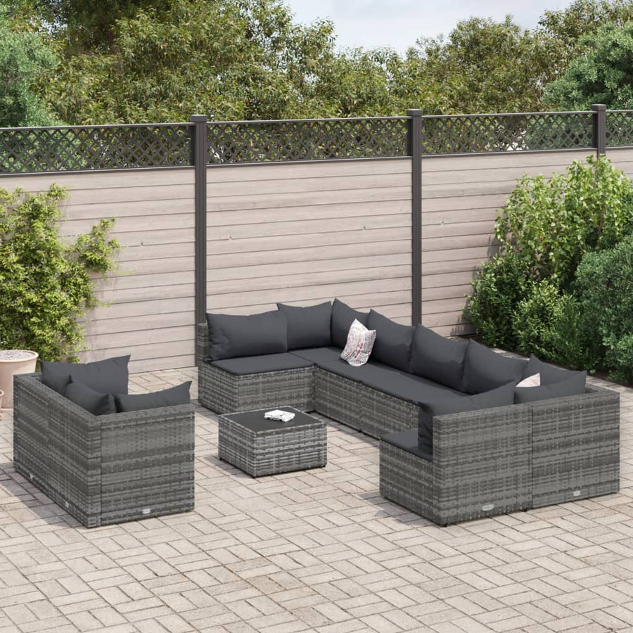 10-Delige Loungeset Met Kussens Poly Rattan Grijs