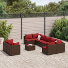 10-delige Loungeset met kussens poly rattan bruin