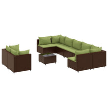 10-Delige Loungeset Met Kussens Poly Rattan Bruin en groen