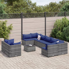 10-delige Loungeset met kussens poly rattan grijs