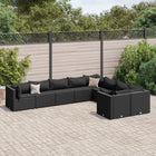 9-delige Loungeset met kussens poly rattan zwart