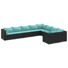 9-delige Loungeset met kussens poly rattan zwart