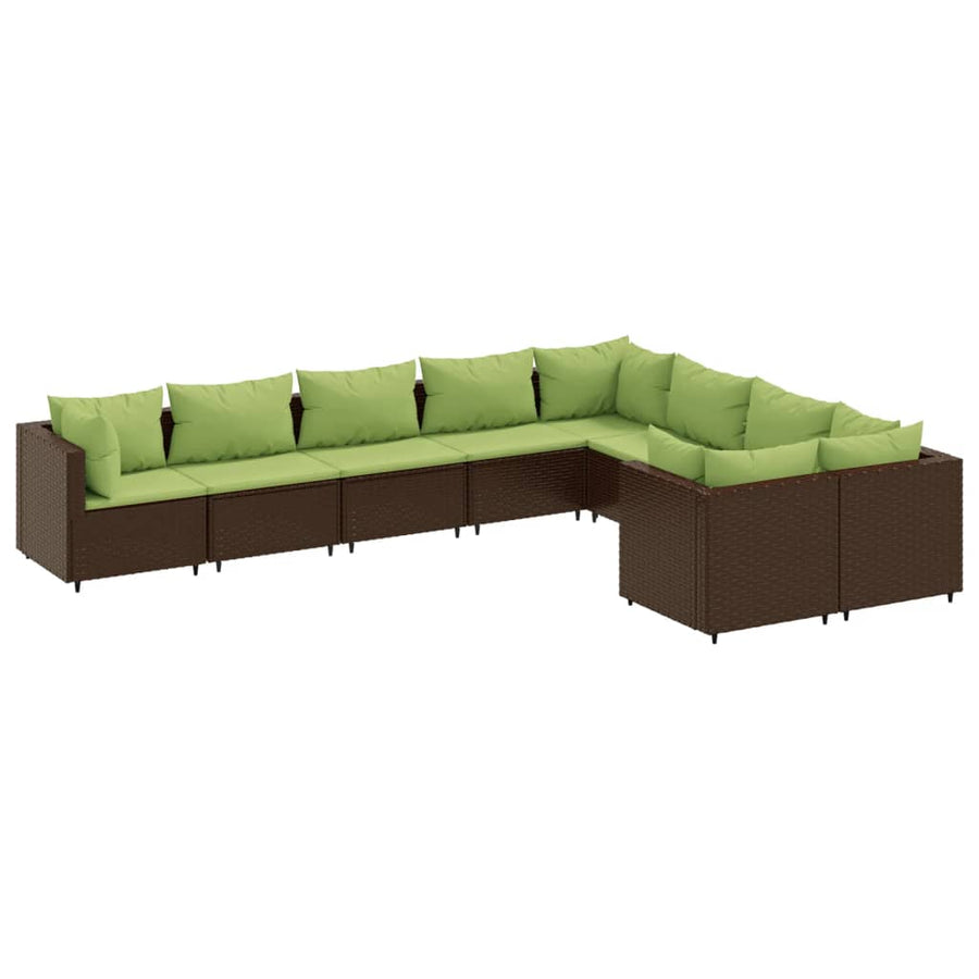 9-delige Loungeset met kussens poly rattan bruin