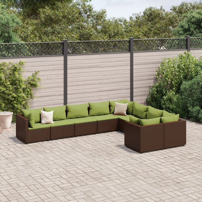 9-delige Loungeset met kussens poly rattan bruin